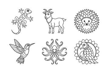 Obraz premium line art of Animal mandala set bundle on the white background