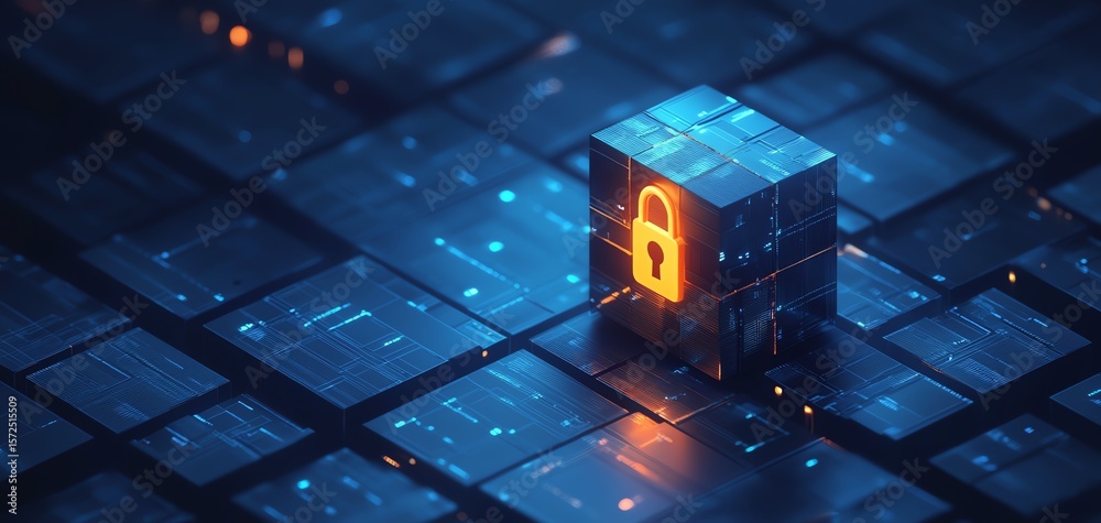 Wall mural a secure digital lock on a data cube.