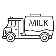 Milk truck. Milk farm delivery.  Milk tanker truck. Dairy delivery service. Outline vector illustration. Isolated on white background.