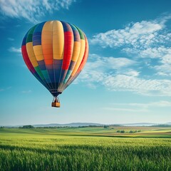 Naklejka premium Peaceful hot air balloon ride during golden sunrise high resolution picture