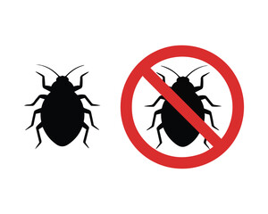 Bed bug silhouette and no bed bug symbol vector silhouette.