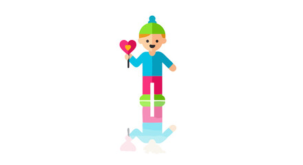 Fototapeta premium Cartoon Boy with Heart Lolly Reflection