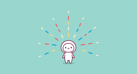 Obraz premium Minimalist Character with Burst of Color on Turquoise Background