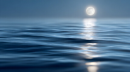 Serene moonlit ocean scene with gentle waves reflecting soft light, creating a tranquil atmosphere, ideal for relaxation and peaceful moments in nature