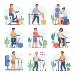 Diverse Group of People Engaging in Physical Therapy Exercises