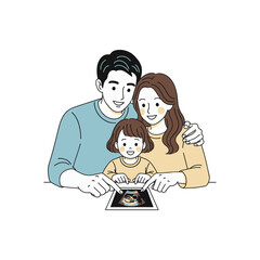 Family Looking at Ultrasound Image on Tablet