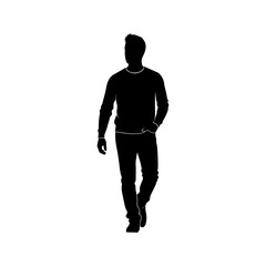Walking Man Silhouette - Full Body Front View Casual Wear