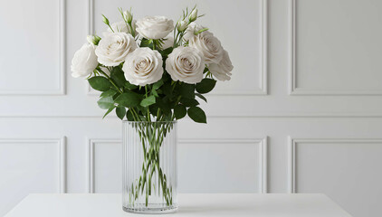 White rose vase interior against classic white molding wall