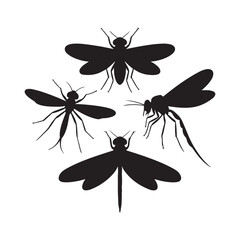 Four black insect silhouettes arranged in a circular pattern.