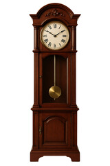 Wooden grandfather clock isolated on transparent background