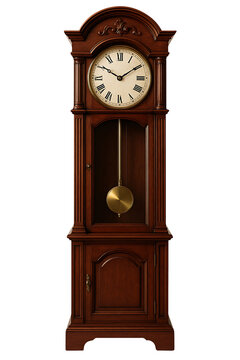 Wooden grandfather clock isolated on transparent background