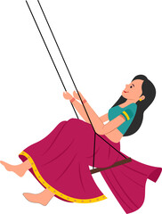 beautiful indian woman enjoy on swing  indian festival happy haryali teej and hartalika teej