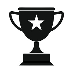 Classic black trophy icon with a white star emblem symbolizing victory achievement and recognition in competitions and awards