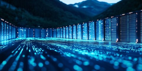 Vast Data Flows in Server Racks, Showcasing a Futuristic Environment and Storage Solutions