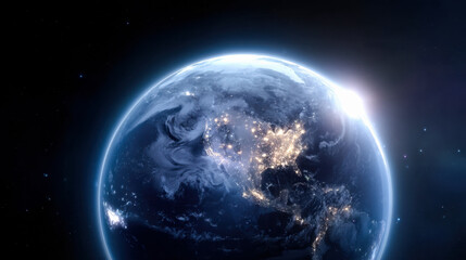 Fototapeta premium High-resolution 3D render of Earth from space showcasing glowing city lights at night
