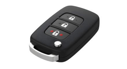 Modern Dark Car Key Fob with Remote Lock Buttons on Black