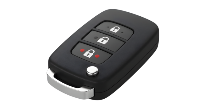 Modern Dark Car Key Fob with Remote Lock Buttons on Black