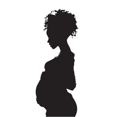 Silhouette of a pregnant woman in profile, illustrating the beauty of pregnancy with a graceful belly, perfect for vector art and fashion