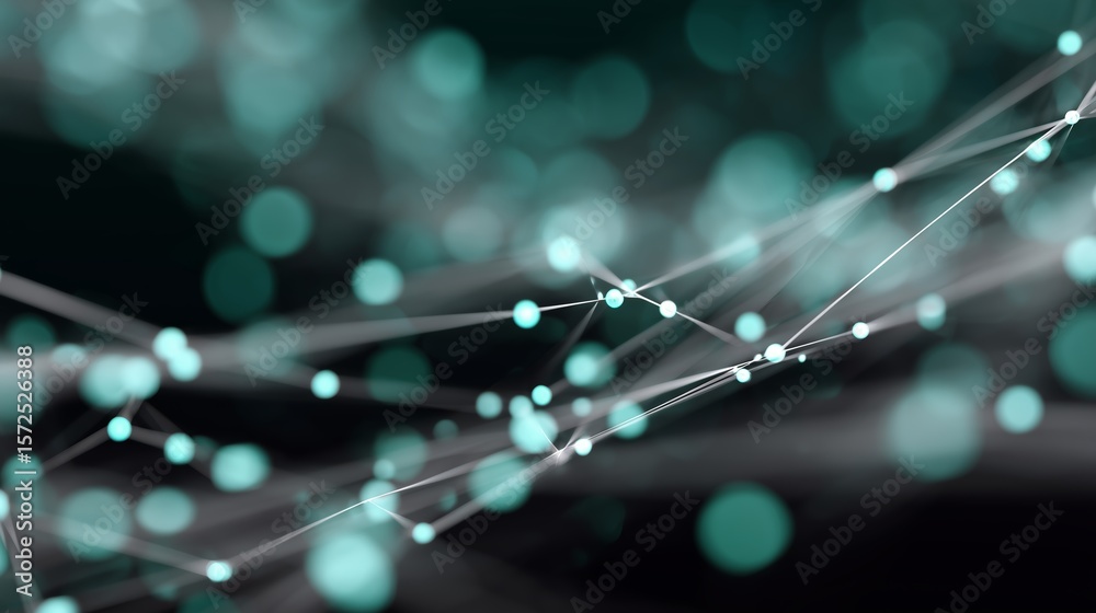 Poster Network of glowing nodes connected by thin lines creating a digital abstract representation in a dark background
