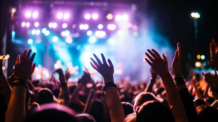 Crowd enjoying vibrant music at a summer festival under colorful stage lights