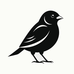 Simple silhouette of a black bird standing on its legs with a white eye and a curved wing detail