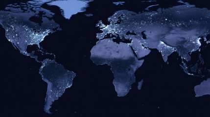 Fototapeta premium Detailed map of Earth at night showcasing vibrant city lights across continents