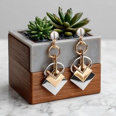 Minimalist earrings with artistic form high resolution picture