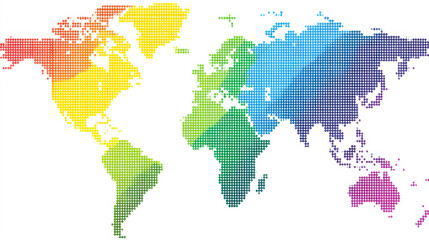 Colorful pixel world map with minimalist design and white background