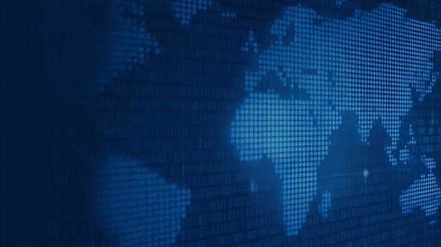 World map in glowing binary code with a digital aesthetic representing technology and connectivity - Powered by Adobe