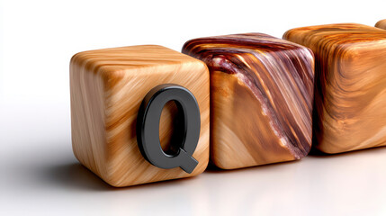 concept of quarterly report on wooden cubes isolated on white background. Wooden block quarterly financial summary image showcasing data visualization on pure white backdrop.