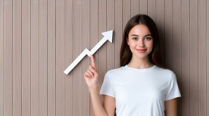 Confident businesswoman presenting a q3 growth report with a growing financial graph on a board to display data. Assured executive showcases upward financial trajectory via visual data