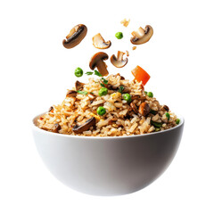 Delicious Vegetable Fried Rice with Fresh Ingredients and Colorful Vegetables in a Bowl on transparent background