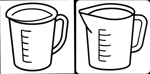Measuring Cup Coloring Book Page &ndash; Outline Line Art Kitchen Tool Design for Kids and Adults