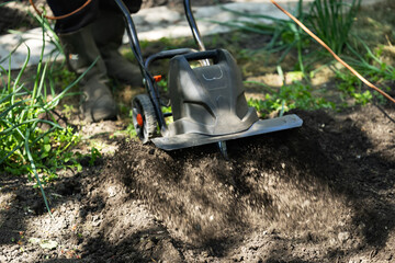 Garden tiller, rotary tiller, mini cultivator or rotavator. Tillers break up compacted soil, improve its structure and aeration.
