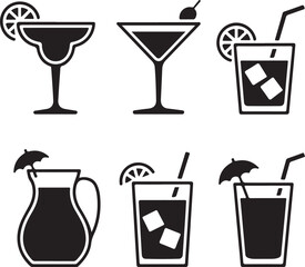 A Refreshing Array of Drink Icons Featuring Cocktails, Beverages and a Pitcher Ready to Quench Your Thirst