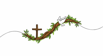 A graceful artistic composition featuring a cross and a dove.