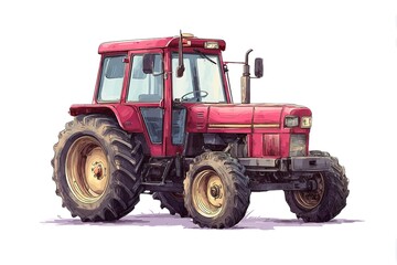 A farm tractor with detailed wheels isolated on clean white background, no shadow 