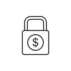 Simple black outline icon symbolizing financial security, featuring a closed padlock with a dollar sign. Represents safety, protection of funds, savings security, or secure financial transactions.