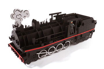 Foldable greeting card as pop-up card for birthday and celebrations - Steam Locomotive as Origami