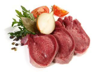 Fine Meat - Raw Cured Veal Tongue Meat Slices isolated on white Background