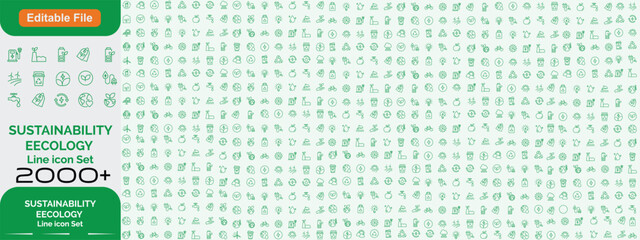 Green Technology Sustainability Icons 2000+icon , Environment Stroke icon collections. Containing recycling, plant, nature, Eco, earth, green energy, trees, ecology and more icons line set..