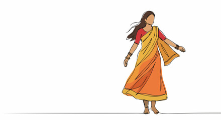 A woman in a yellow saree, an artistic illustration, representing the beauty of culture.