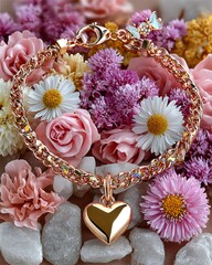 Multicolor heart charms on chain bracelet high resolution picture