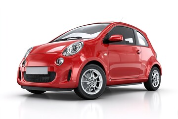 Obraz premium A red compact city car isolated on a clean white background, no shadow, detailed and centered 