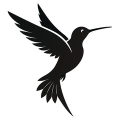 Elegant black silhouette of a hummingbird in flight capturing its graceful movement and delicate form against a white background