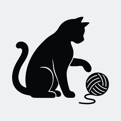 Silhouette cat playing with yarn ball vector illustration