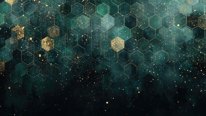 Hexagonal teal & gold abstract design