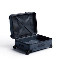 Open navy blue hard-shell suitcase