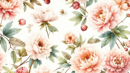 Vintage Floral Background - Soft Peonies and Leaves