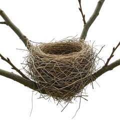 Nest made of twigs, placed between three bare-branched trees,